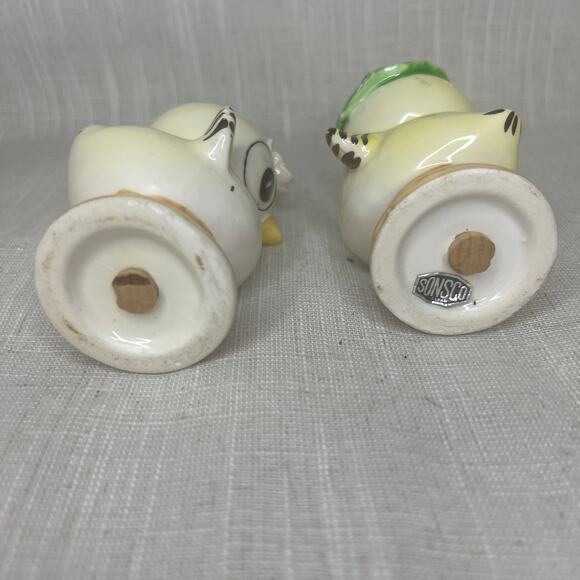 Vintage 60s Sonsco Japan Anthropomorphic Chick Pepper Salt Set Big Eye Chickens - Picture 5 of 12